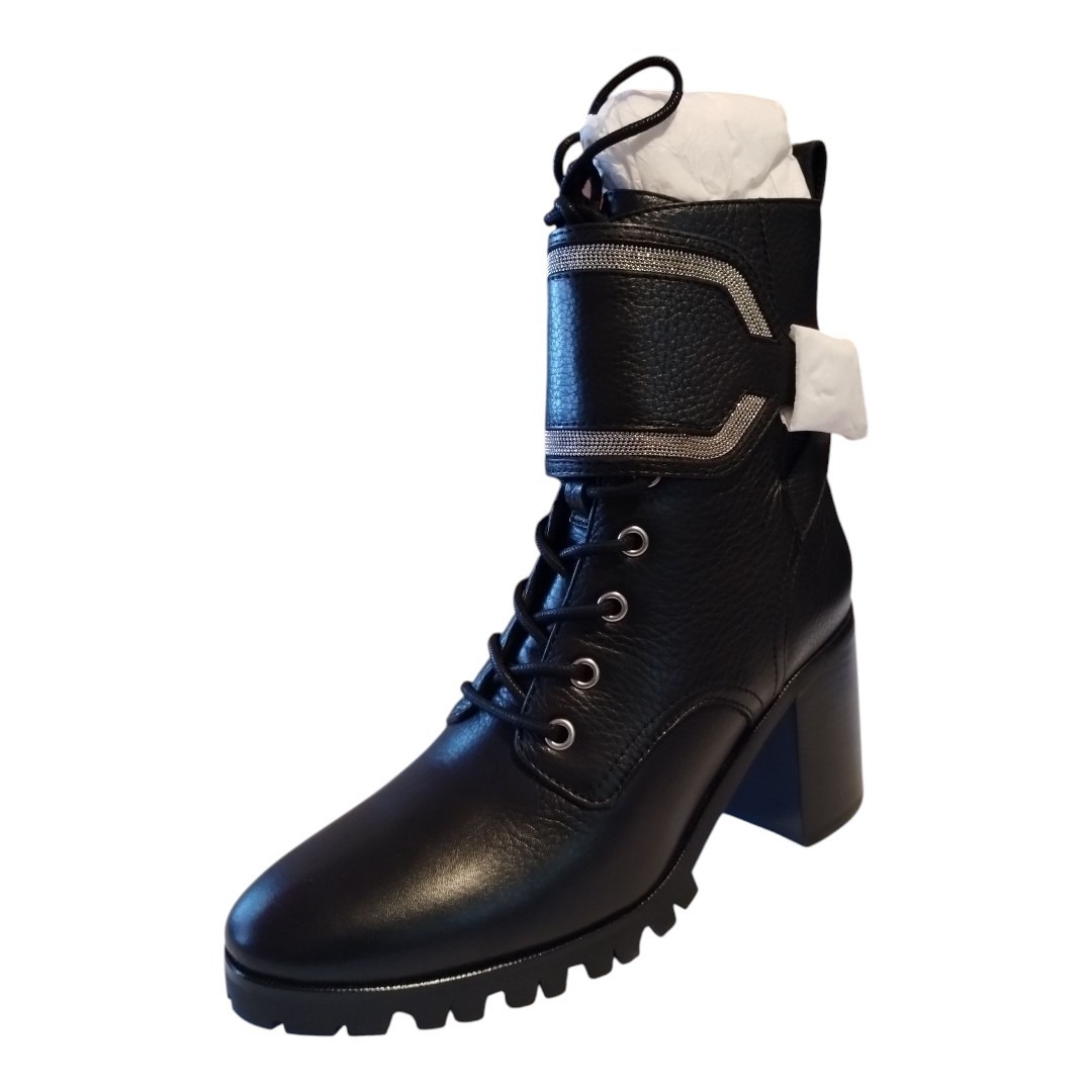 Paige Daphne Black Leather Combat Lug Sole Ankle Boots Women's 8 Luxury